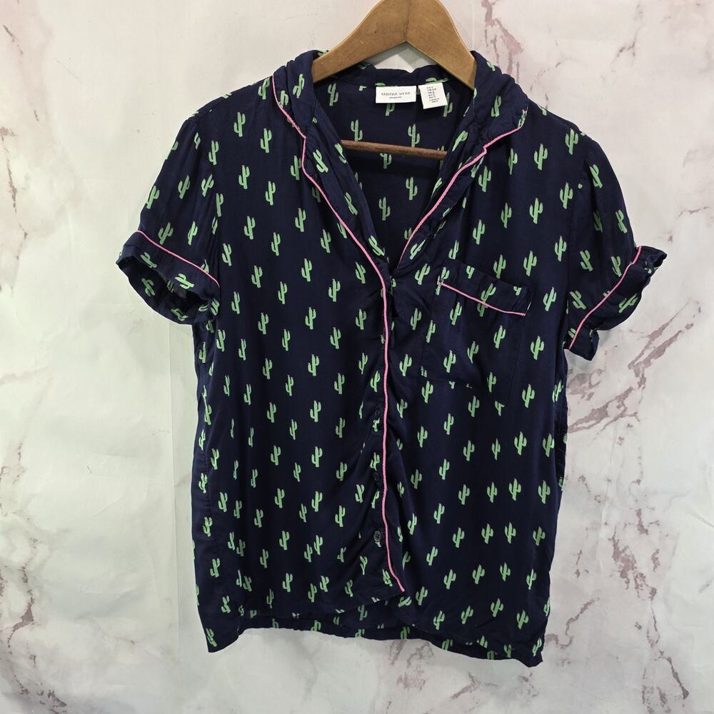 Anthropologie PJ Shirt Womens Small Navy Pajama Cactus Saguaro Tabitha Webb
